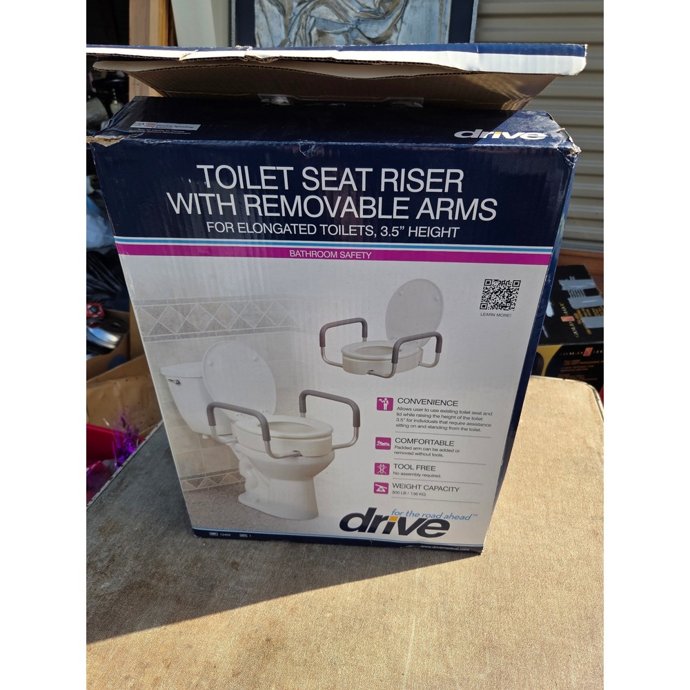 Drive Medical Toilet Seat Riser with Removable Padded Arms for Elongated Toilets